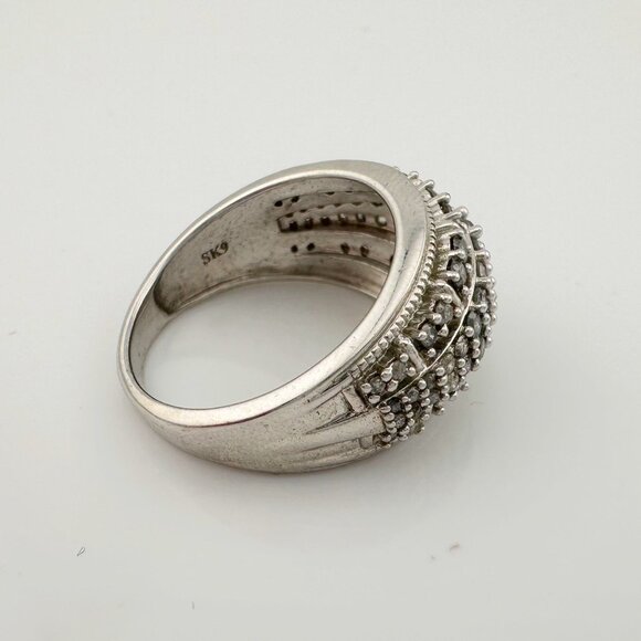 Brilliant 1.00 Ct Natural Diamond Multi-Row Designer Ring - Size 7.75 - Sterling - Picture 11 of 16